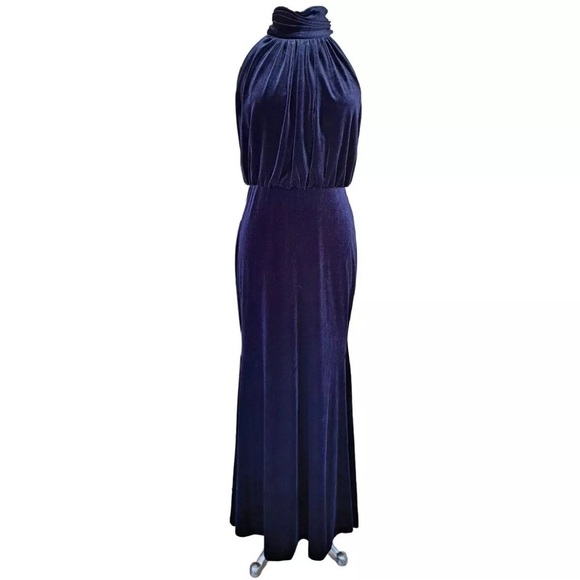 NWT ELIZA J Velvet Mock Neck keyhole back Maxi Gown Evening Dress Ruched Navy - Picture 12 of 16